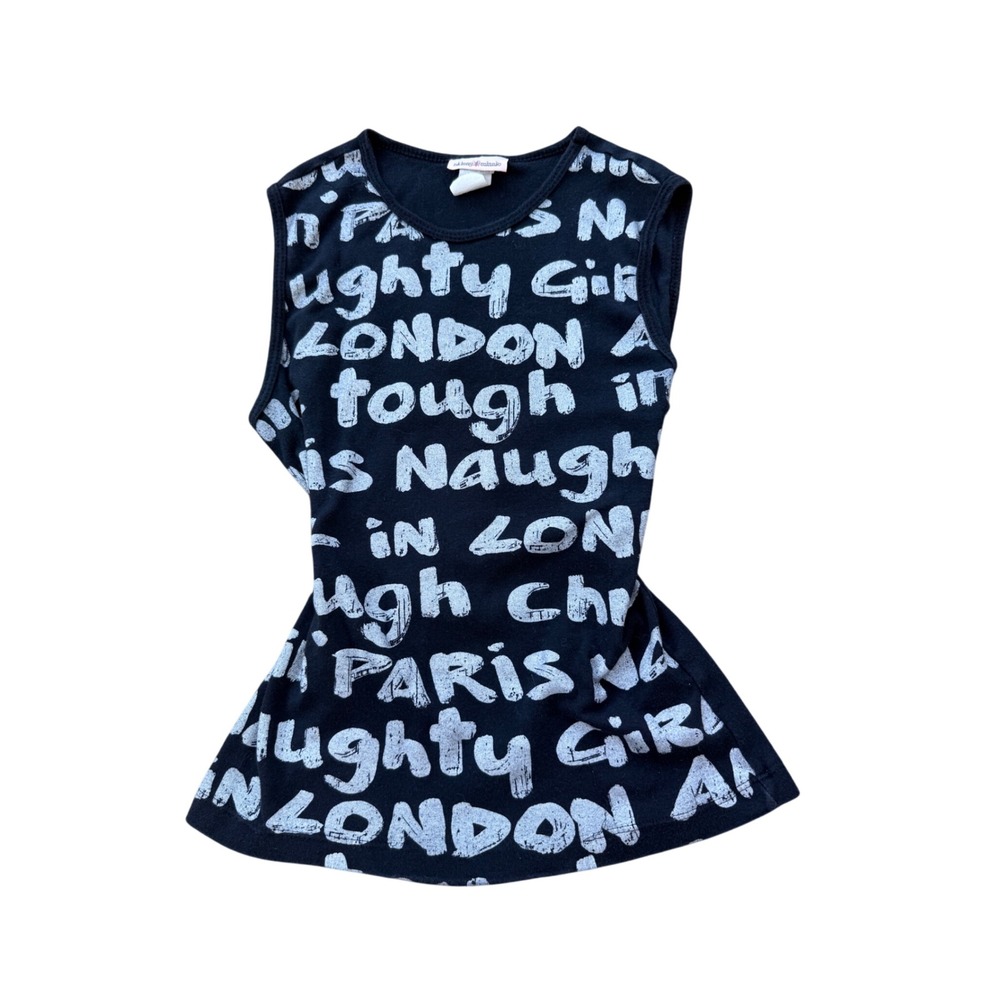 Y2K 2000s style deadstock Skinny Minnie London Paris Graphic Tank Top Black